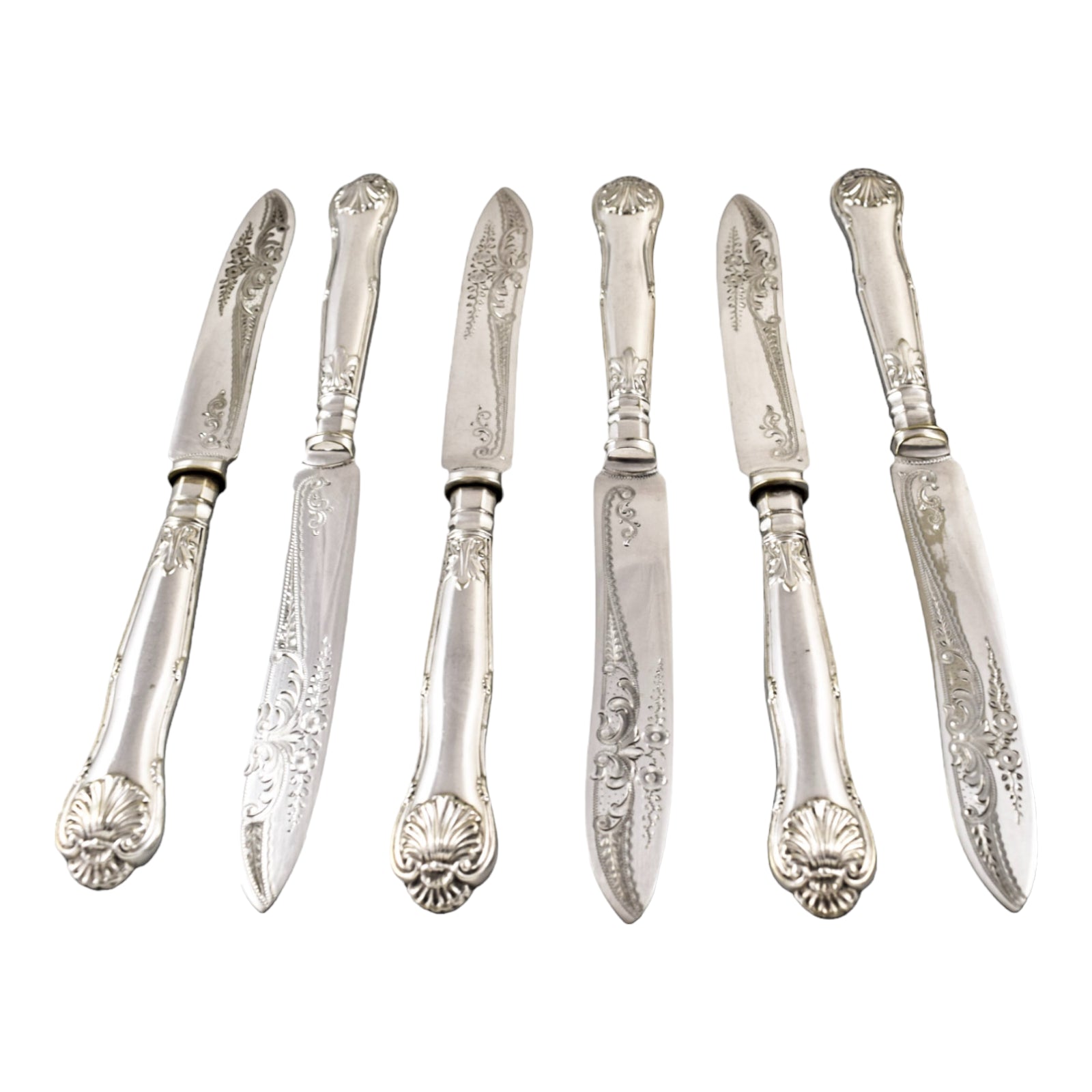Victorian Queens silver plate 16 piece 6 person fish cutlery set, 4 servers in oak canteen