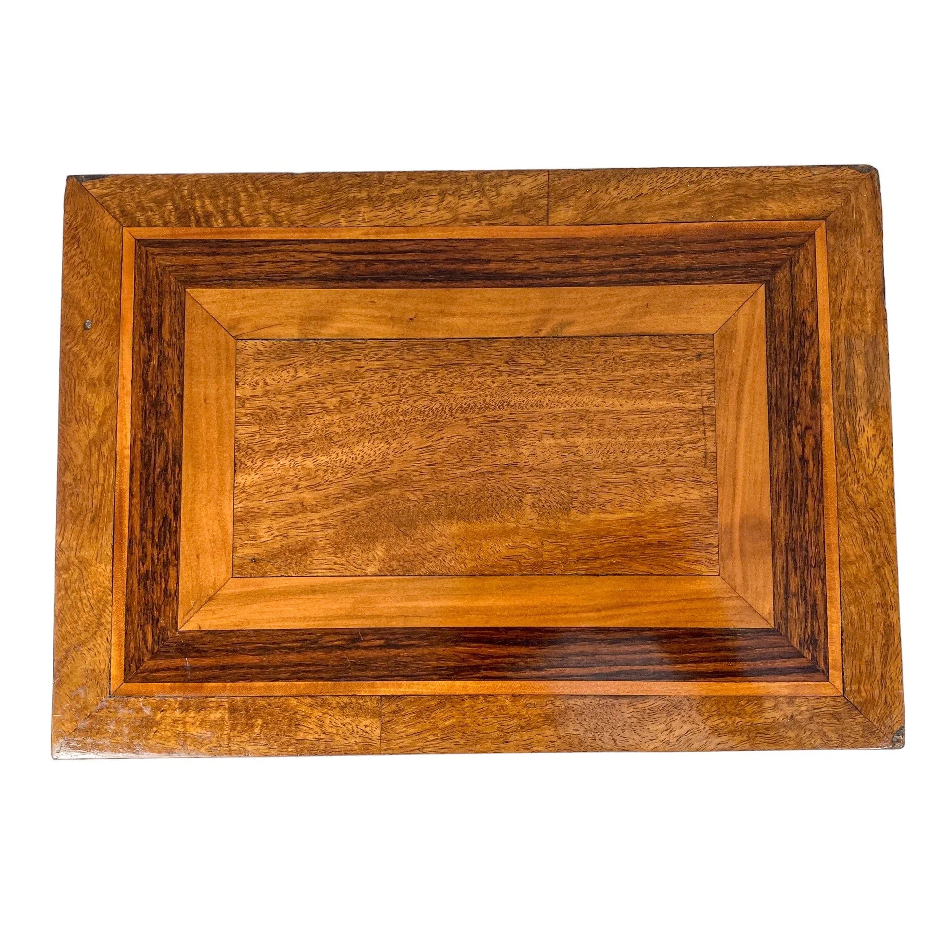 Victorian jewellery keepsake / work box with geometric marquetry inlay