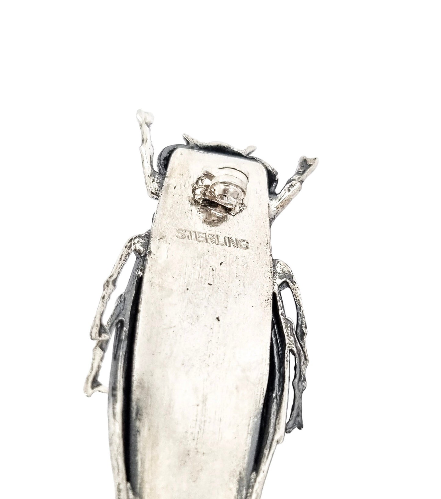 Unusual Art Nouveau sterling silver cicada locust beetle brooch