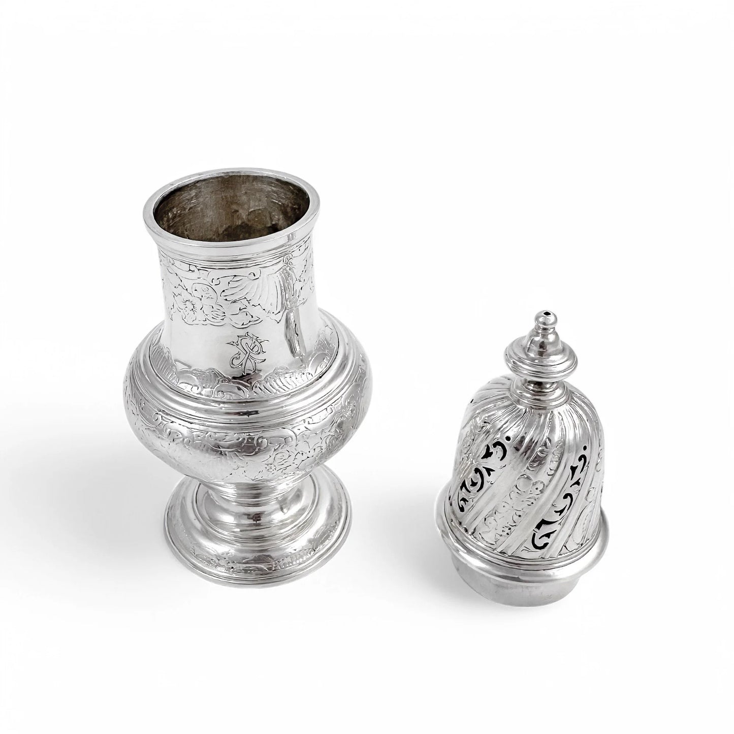 George II large sterling silver pepper pot / sugar sifter / muffineer, Samuel Wood, 1744
