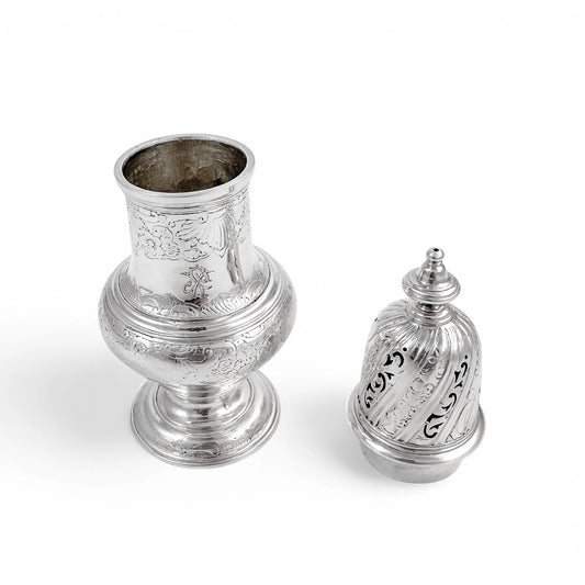 George II large sterling silver pepper pot / sugar sifter / muffineer, Samuel Wood, 1744
