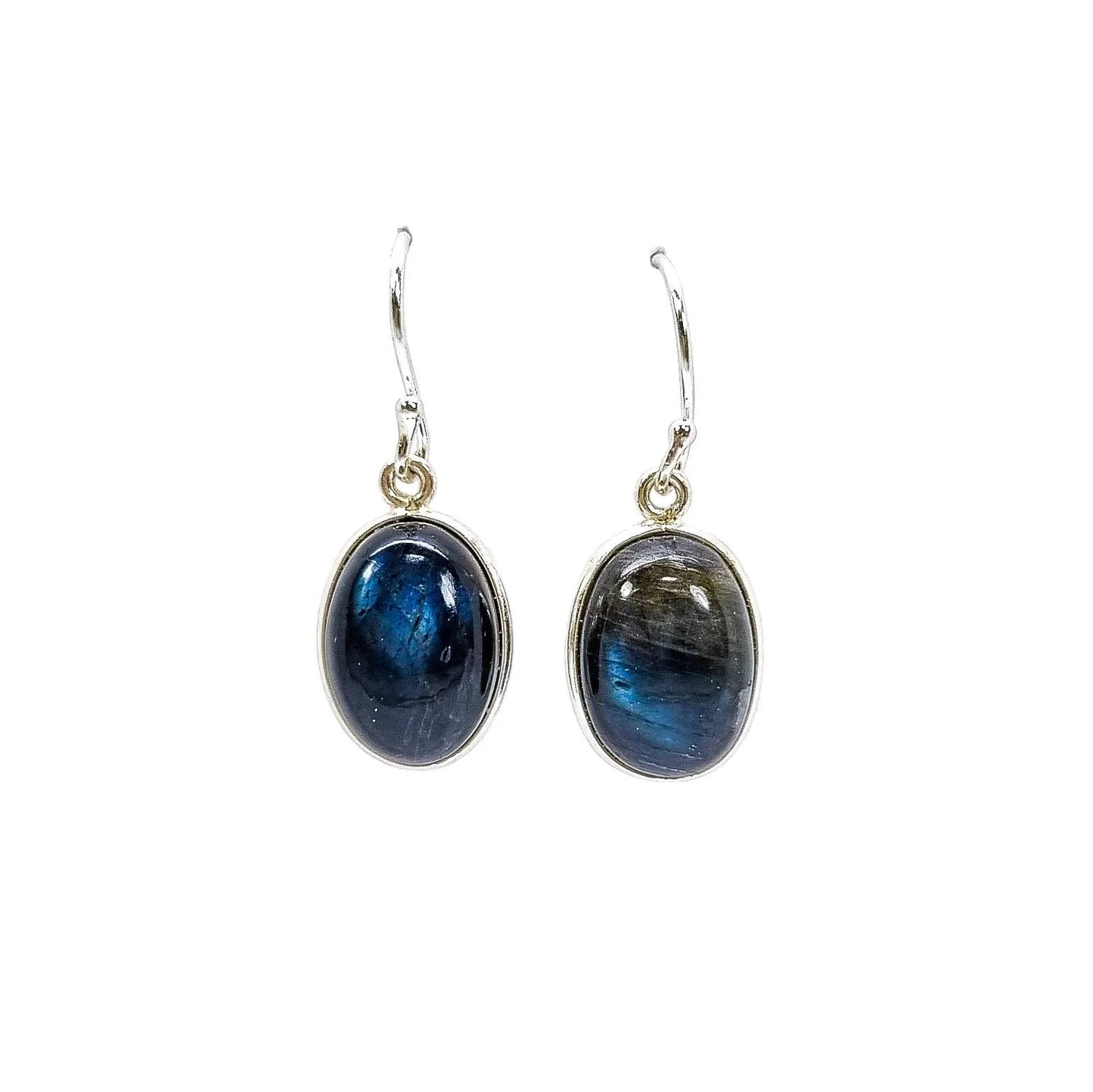 Dark blue labradorite sterling silver large oval drop earrings
