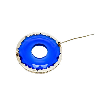 Art Deco Chinese export silver large round brooch with faceted blue glass