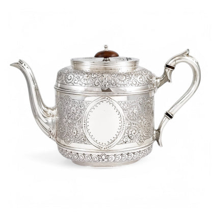 Antique Victorian silver plated three-piece tea set, Rococo Revival and Aestheticism, c. 1880s