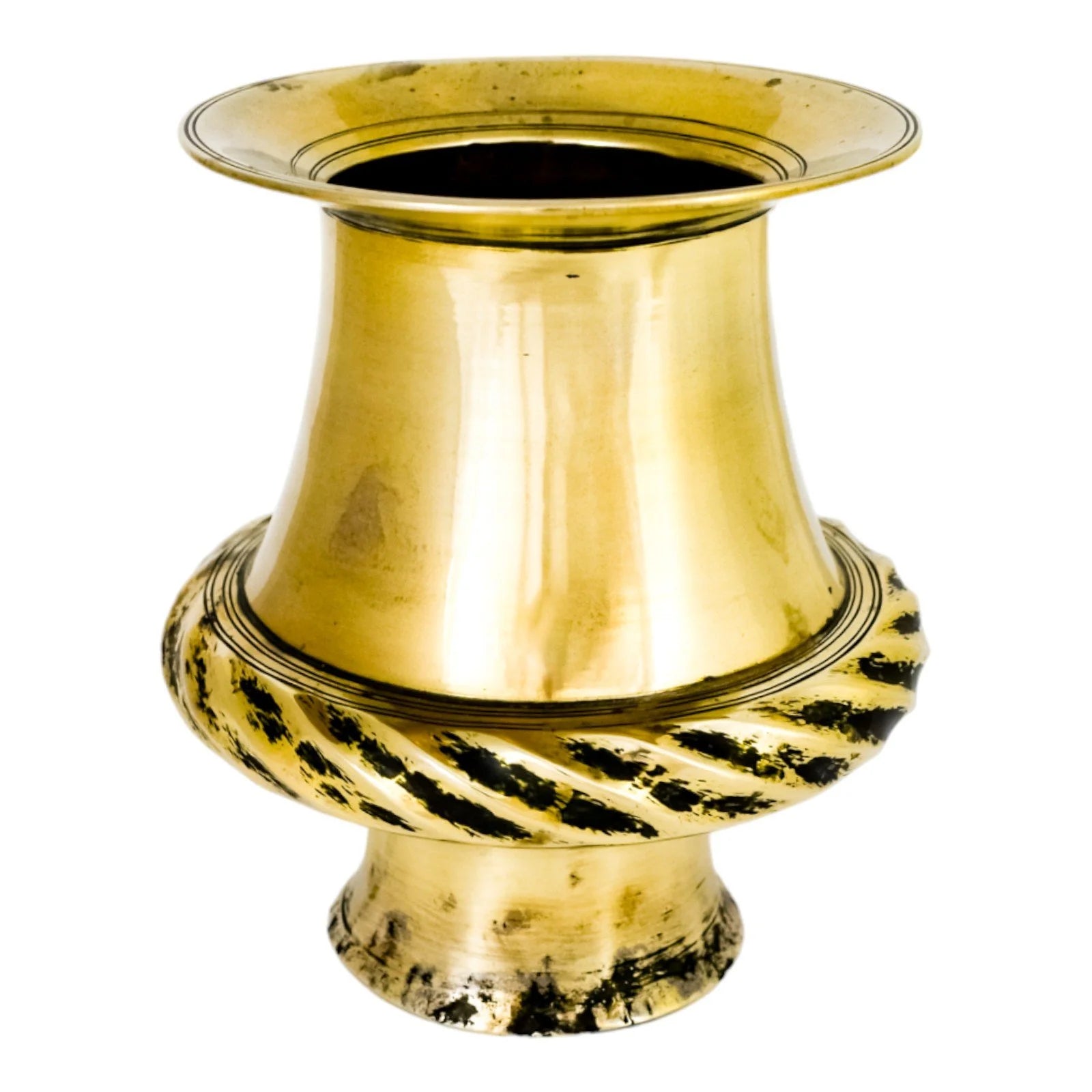 19th century Indian brass lota water pot with fluted rope border