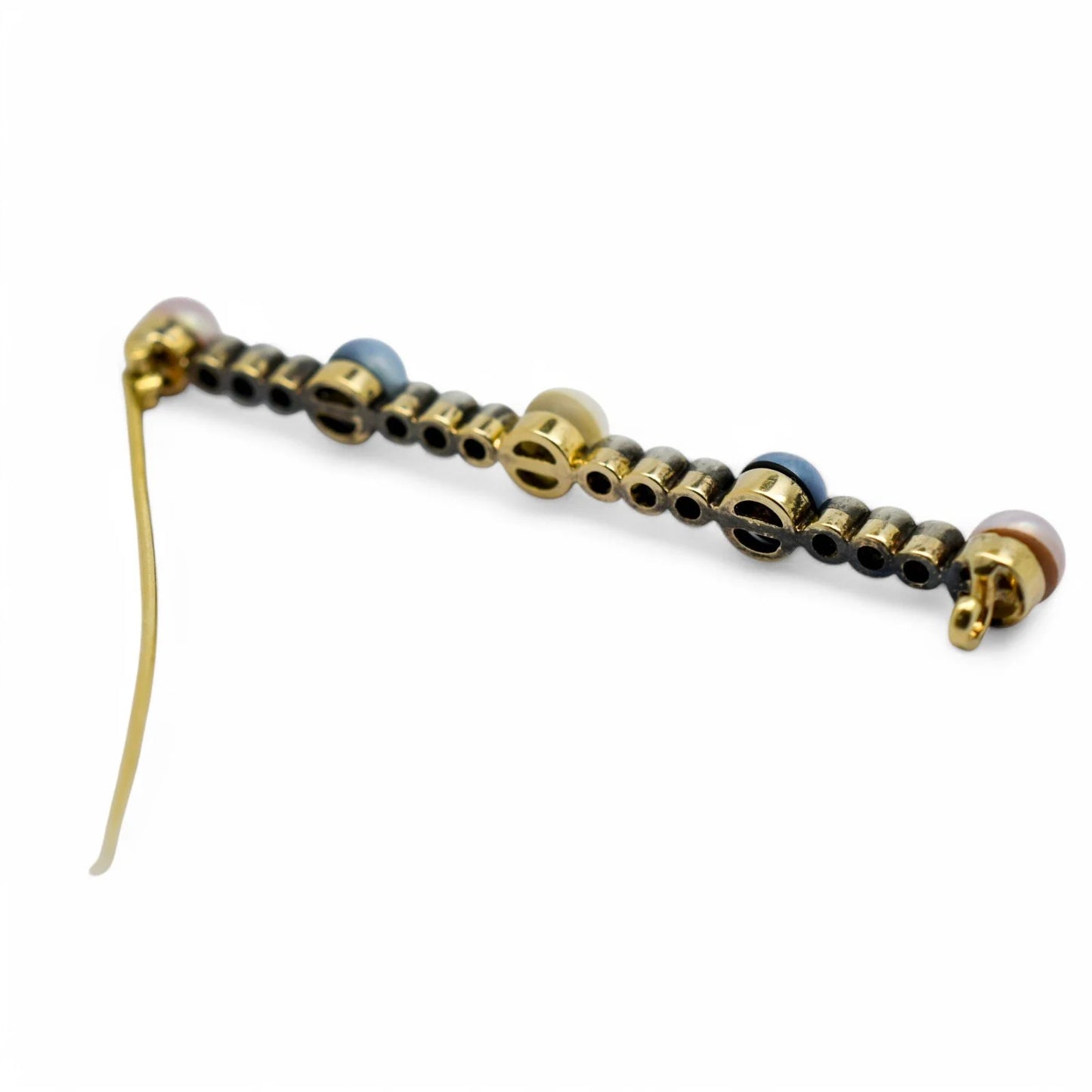 Belle Époque style 14 kt gold brooch set with Old European cut diamonds and pearls