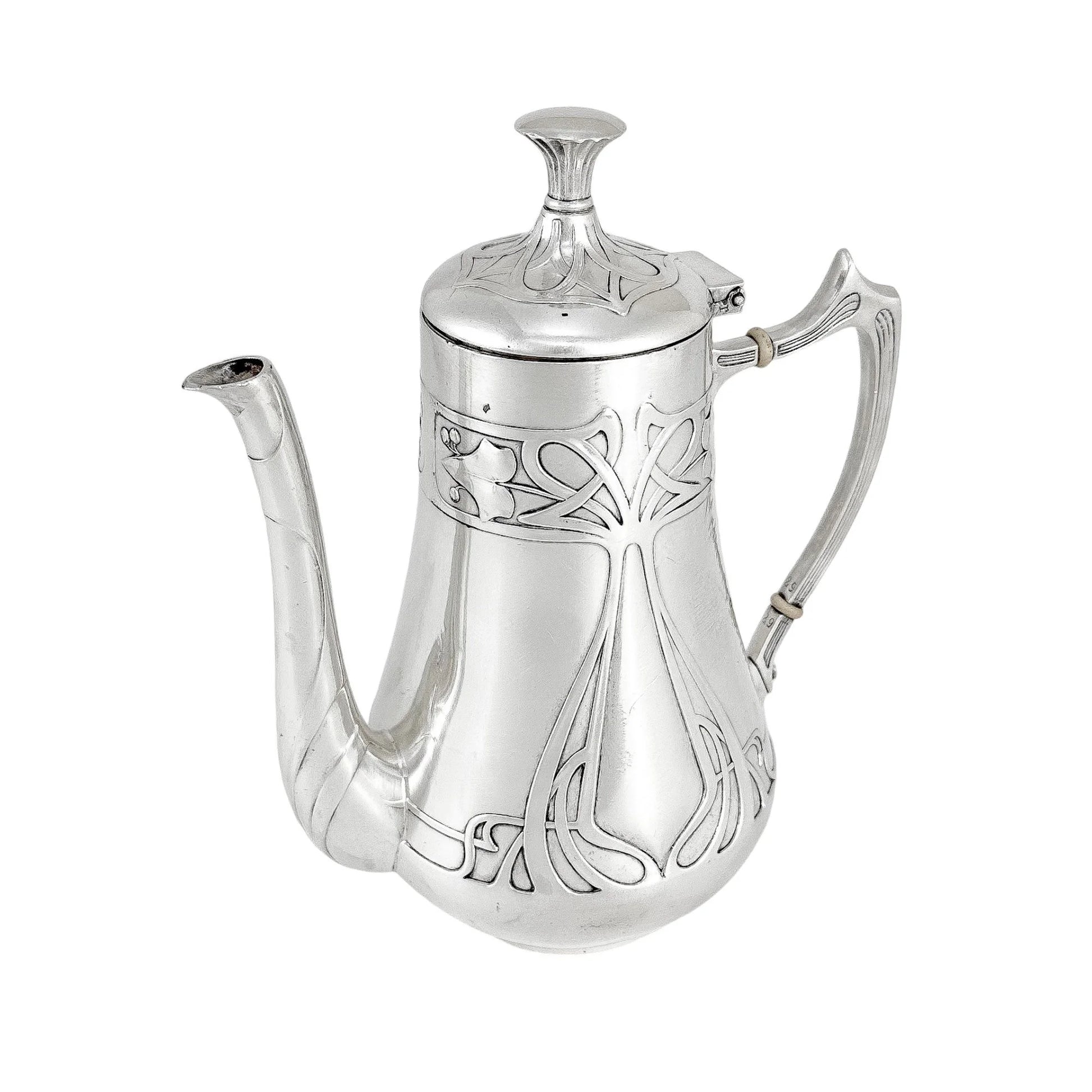 Silver plated WMF Art Nouveau Jugendstil five-piece tea and coffee set on tray