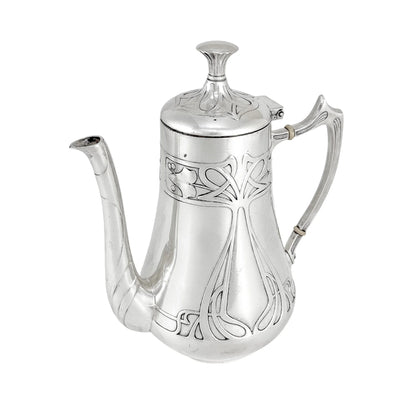 Silver plated WMF Art Nouveau Jugendstil five-piece tea and coffee set on tray