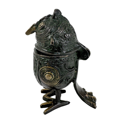 Antique Indian bronze Dhokra owl box / container with a hinged lid