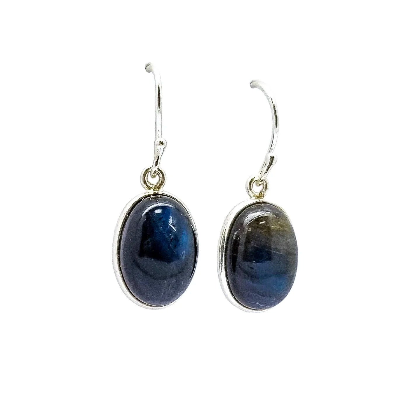 Dark blue labradorite sterling silver large oval drop earrings