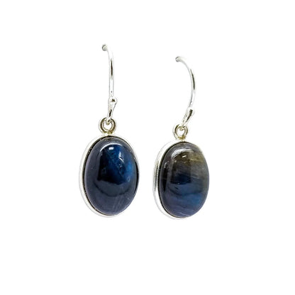 Dark blue labradorite sterling silver large oval drop earrings