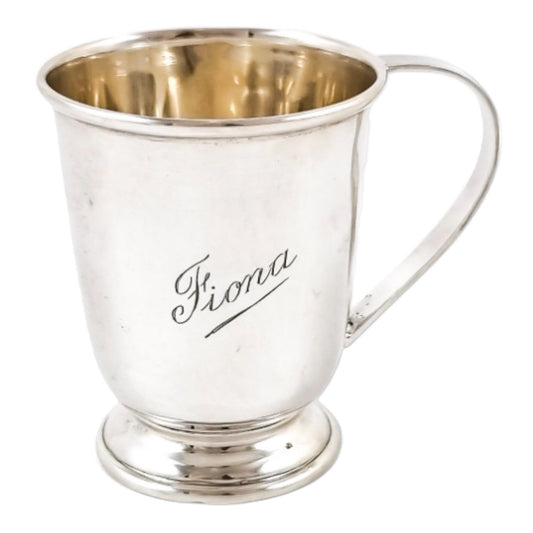 Vintage sterling silver Christening cup and engine-turned napkin ring set "Fiona"