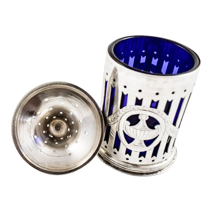 Neoclassical urn sterling silver Bristol glass pepper shaker / sugar caster/ muffineer