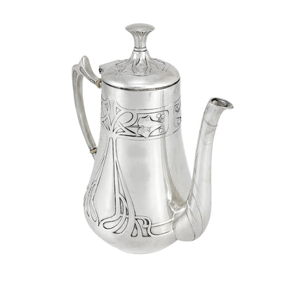 Silver plated WMF Art Nouveau Jugendstil five-piece tea and coffee set on tray