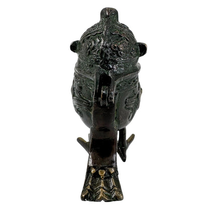 Antique Indian bronze Dhokra owl box / container with a hinged lid