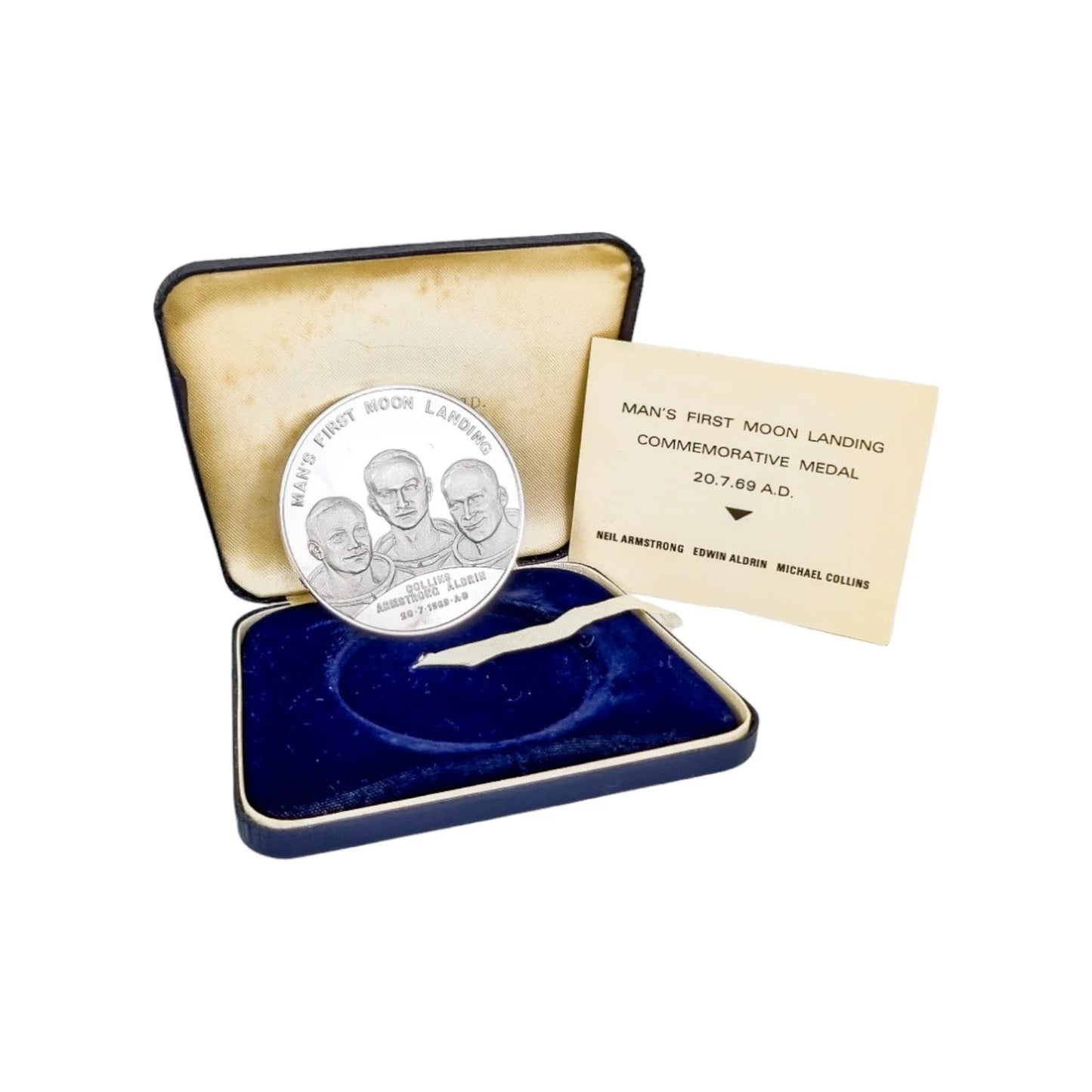 Man's First Moon Landing commemorative sterling silver 1969 Apollo 11 medallion