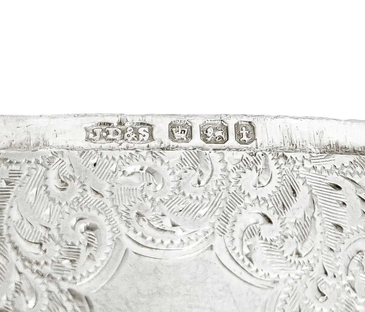 George V  large gilt sterling silver vesta case with vacant cartouche and engraved scrolls