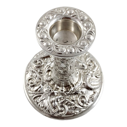 Vintage sterling silver candlestick embossed with flowers in Art Nouveau style