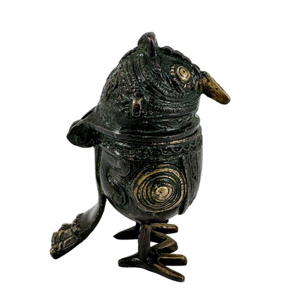 Antique Indian bronze Dhokra owl box / container with a hinged lid
