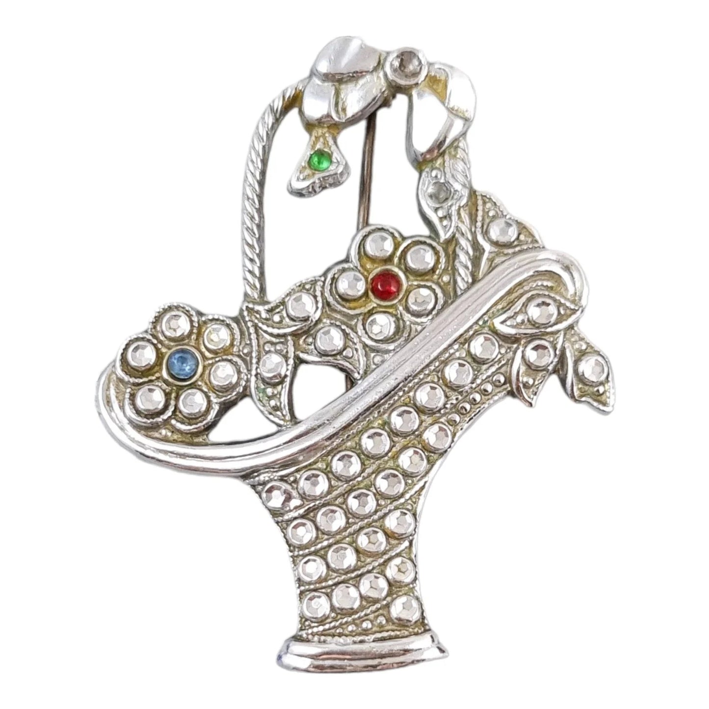 Georgian revival 1930's large cut-steel floral bridal basket brooch with C-clasp