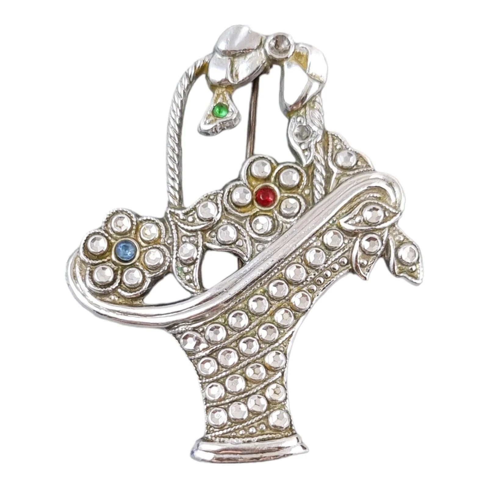 Georgian revival 1930's large cut-steel floral bridal basket brooch with C-clasp