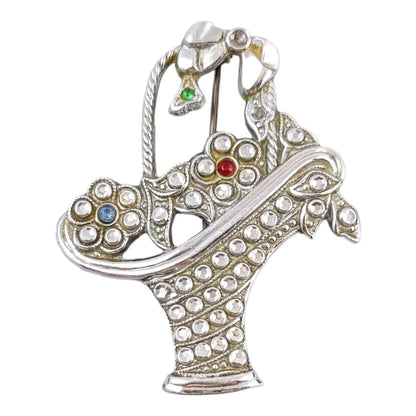 Georgian revival 1930's large cut-steel floral bridal basket brooch with C-clasp