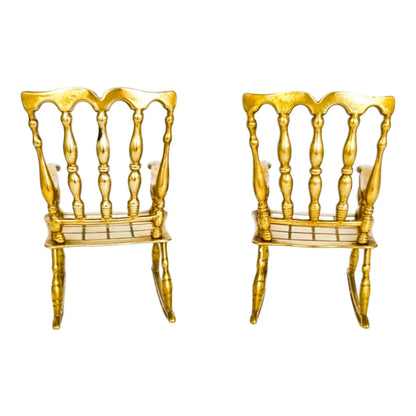 Vintage brass pair of 2 miniature rocking armchairs, dollhouse furniture
