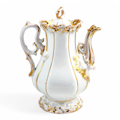 Rare Carl Tielsch & Co hard-paste porcelain coffee pot, Rococo Revival floral decoration with gilding, circa 1850s
