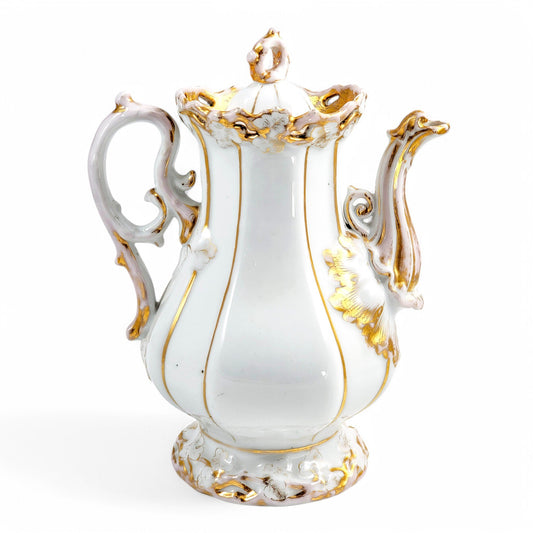 Rare Carl Tielsch & Co hard-paste porcelain coffee pot, Rococo Revival floral decoration with gilding, circa 1850s