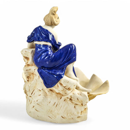 Royal Dux Bohemia Art Nouveau porcelain centrepiece with water bearer and giant clam shell, Czechoslovakia, circa 1920s