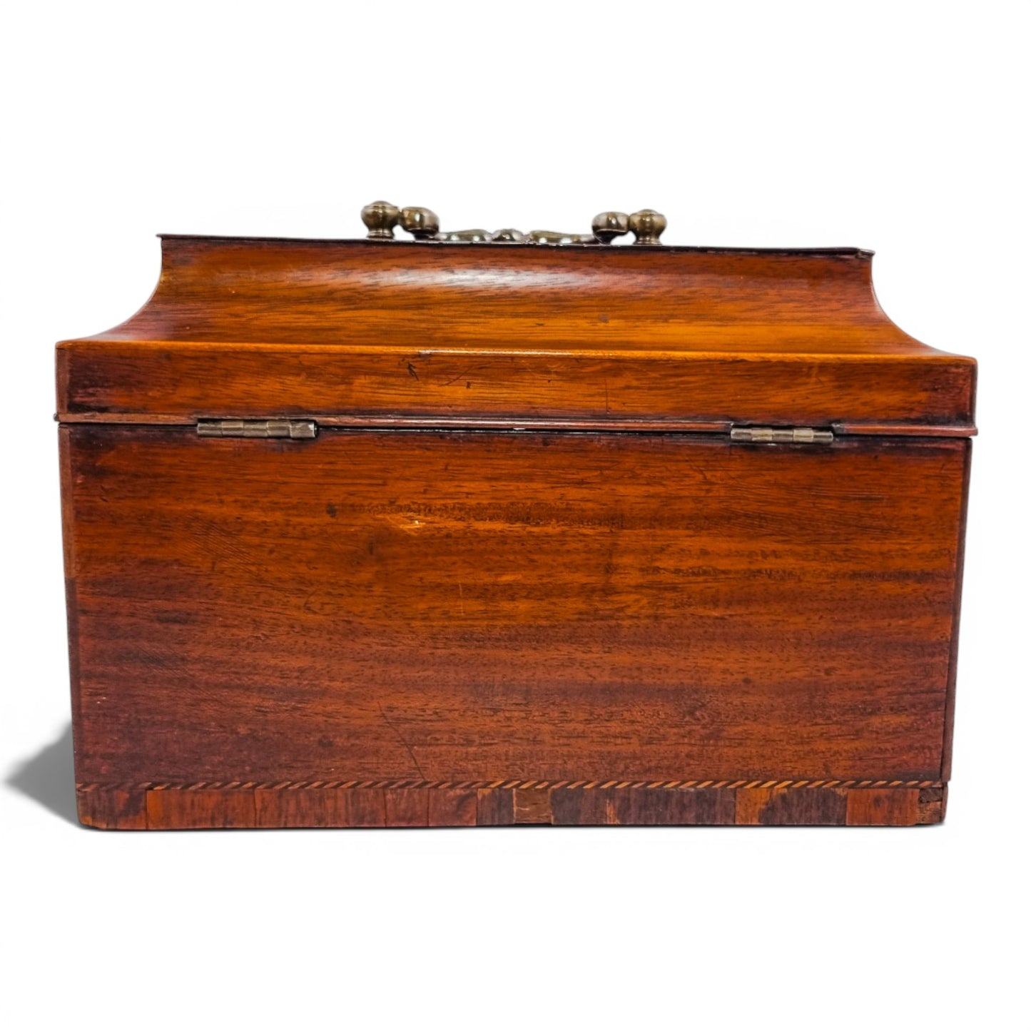 George III mahogany tea caddy, satinwood marquetry