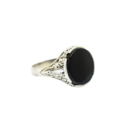 Art Deco sterling silver jet black onyx men’s signet ring, size U ½