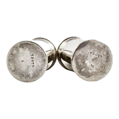 Pair of Victorian sterling silver pepper salt shakers with ribbed girdles