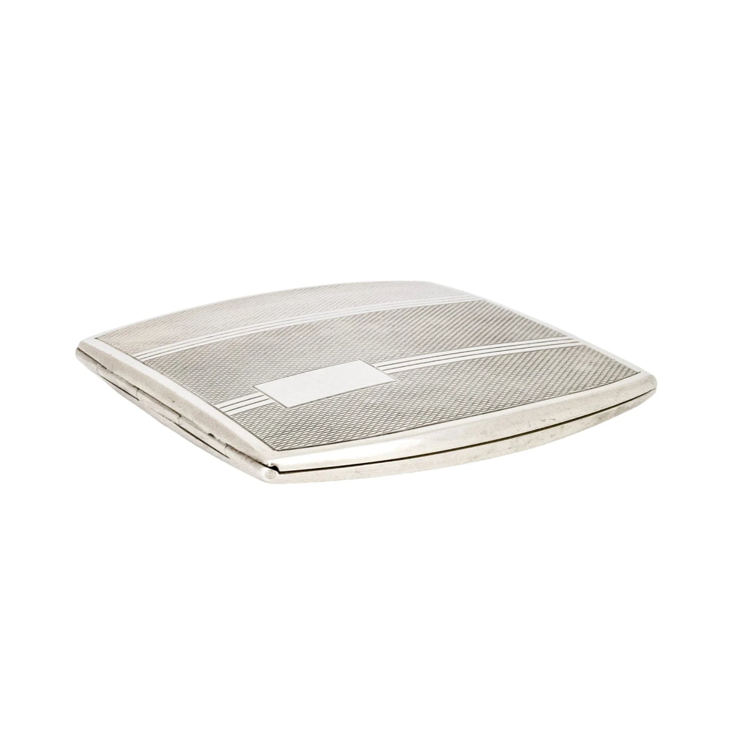 Sterling silver Art Deco engine-turned square compact powder case with mirror