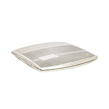 Sterling silver Art Deco engine-turned square compact powder case with mirror
