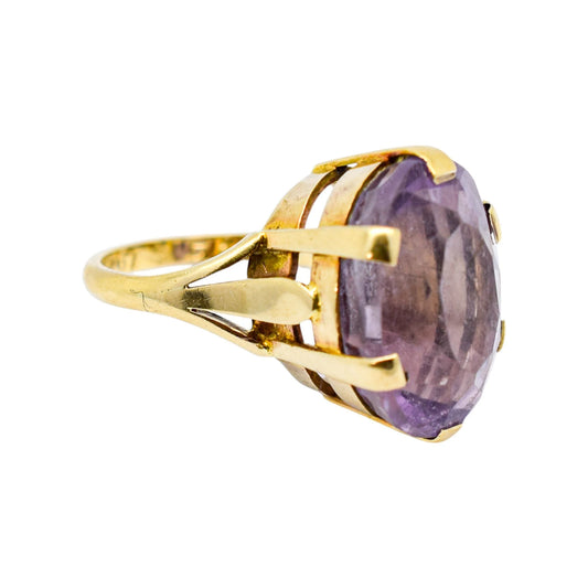Vintage 1960's 16.5 ct amethyst cocktail solitaire ring, 9ct yellow gold, size L 1/2