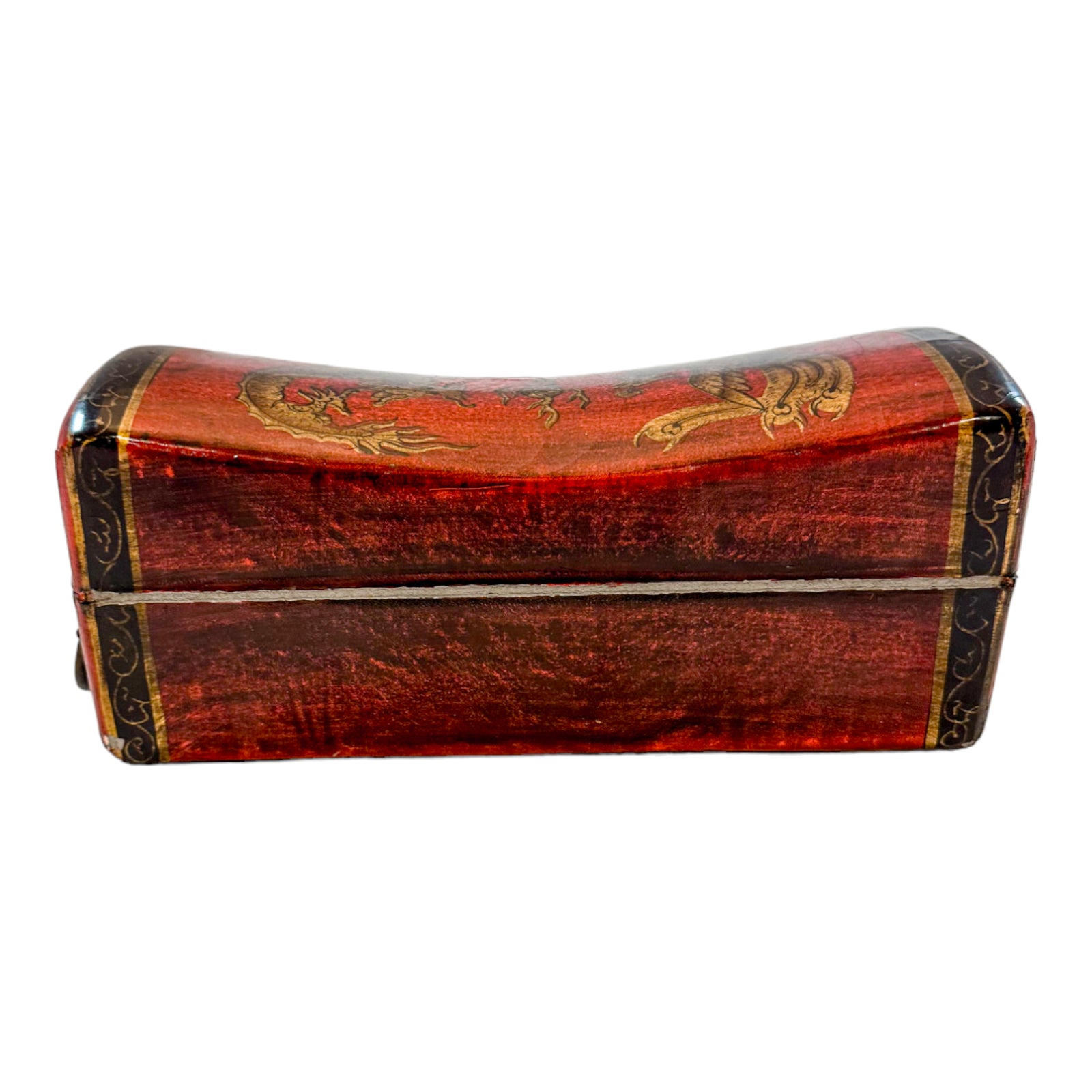 Qing Dynasty opium pillow box, phoenix decorated lid, scenes of erotica inside