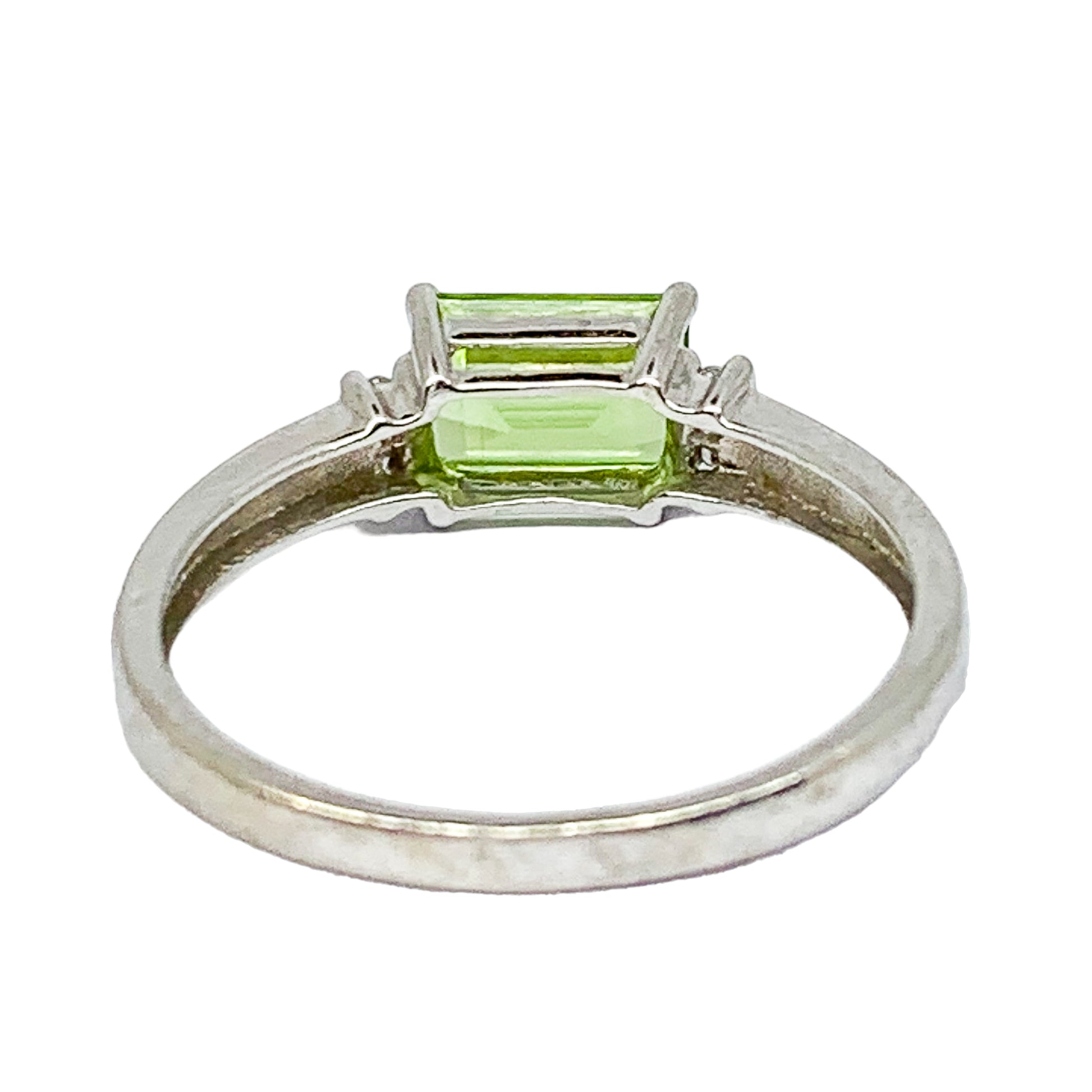 Art Deco style 9ct white gold baguette peridot and diamond dress ring, size O