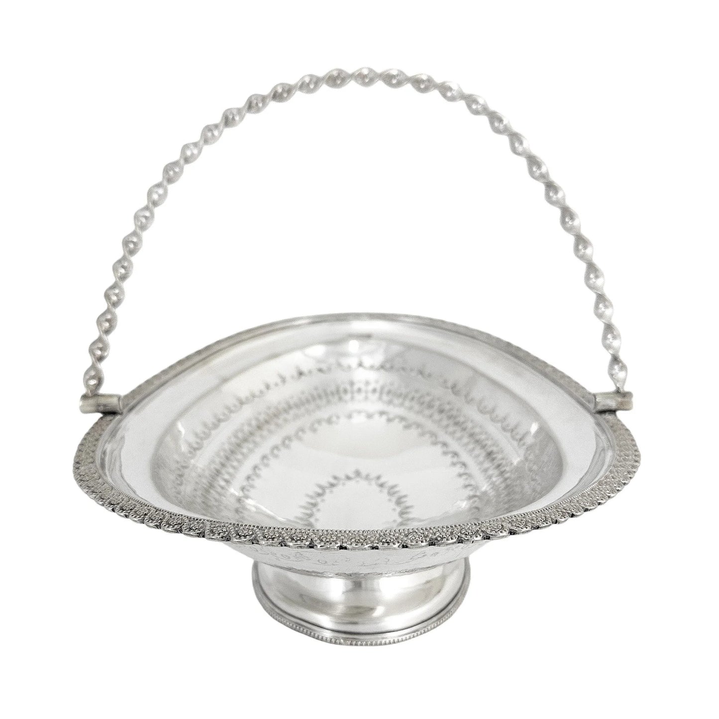 Victorian silver plated oval pedestal basket with twisted handle