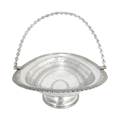 Victorian silver plated oval pedestal basket with twisted handle