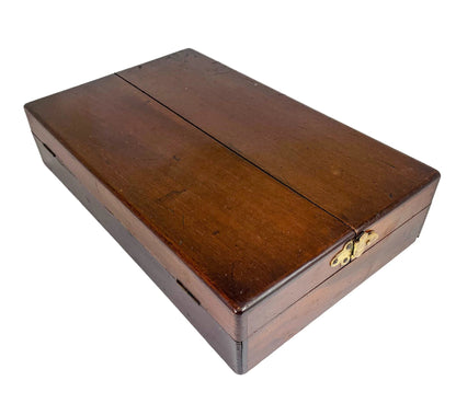 Wooden Victorian portable travelling campaign folding card table with labelled card slots