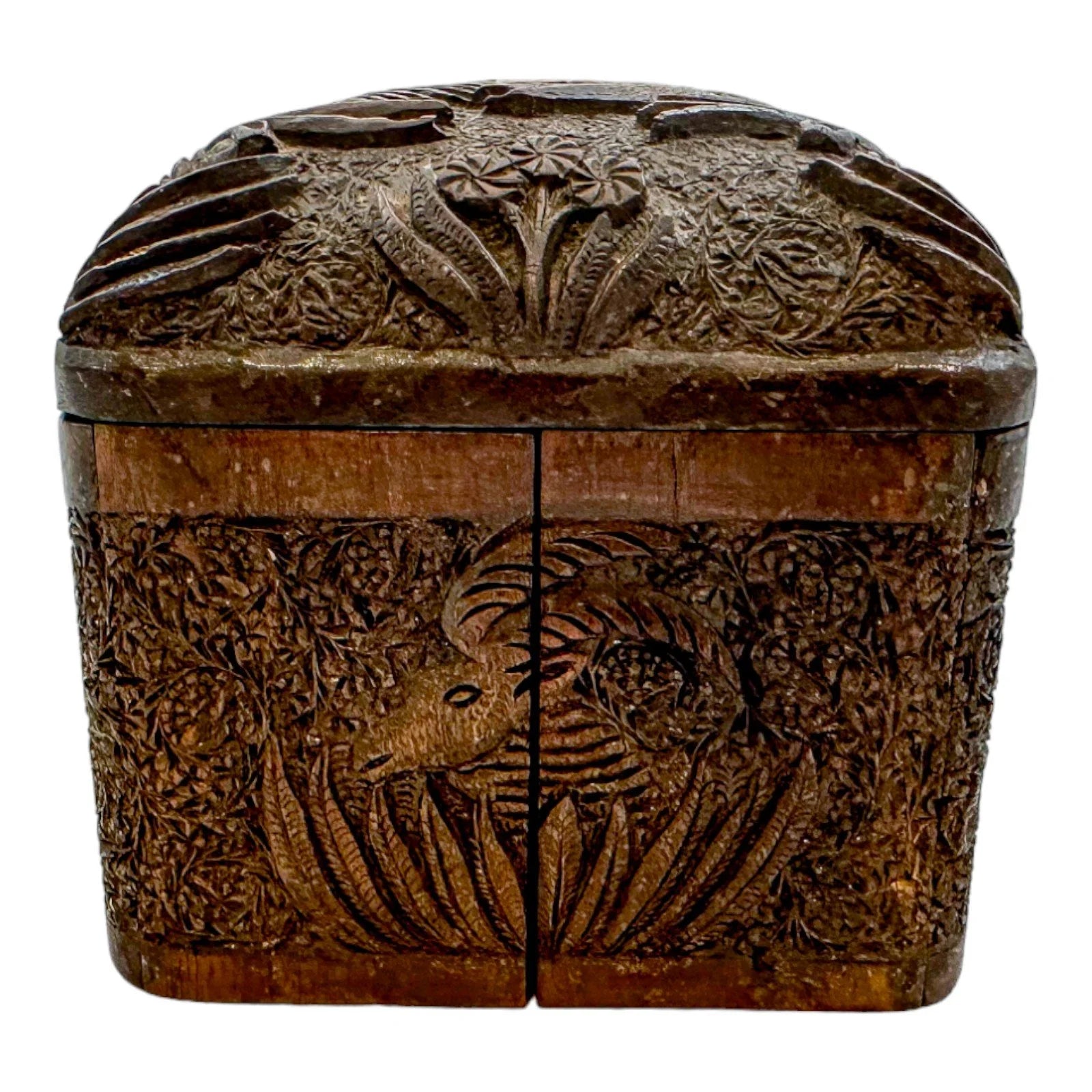 Antique Anglo-Indian carved sandalwood cigarette holder, dispensing box