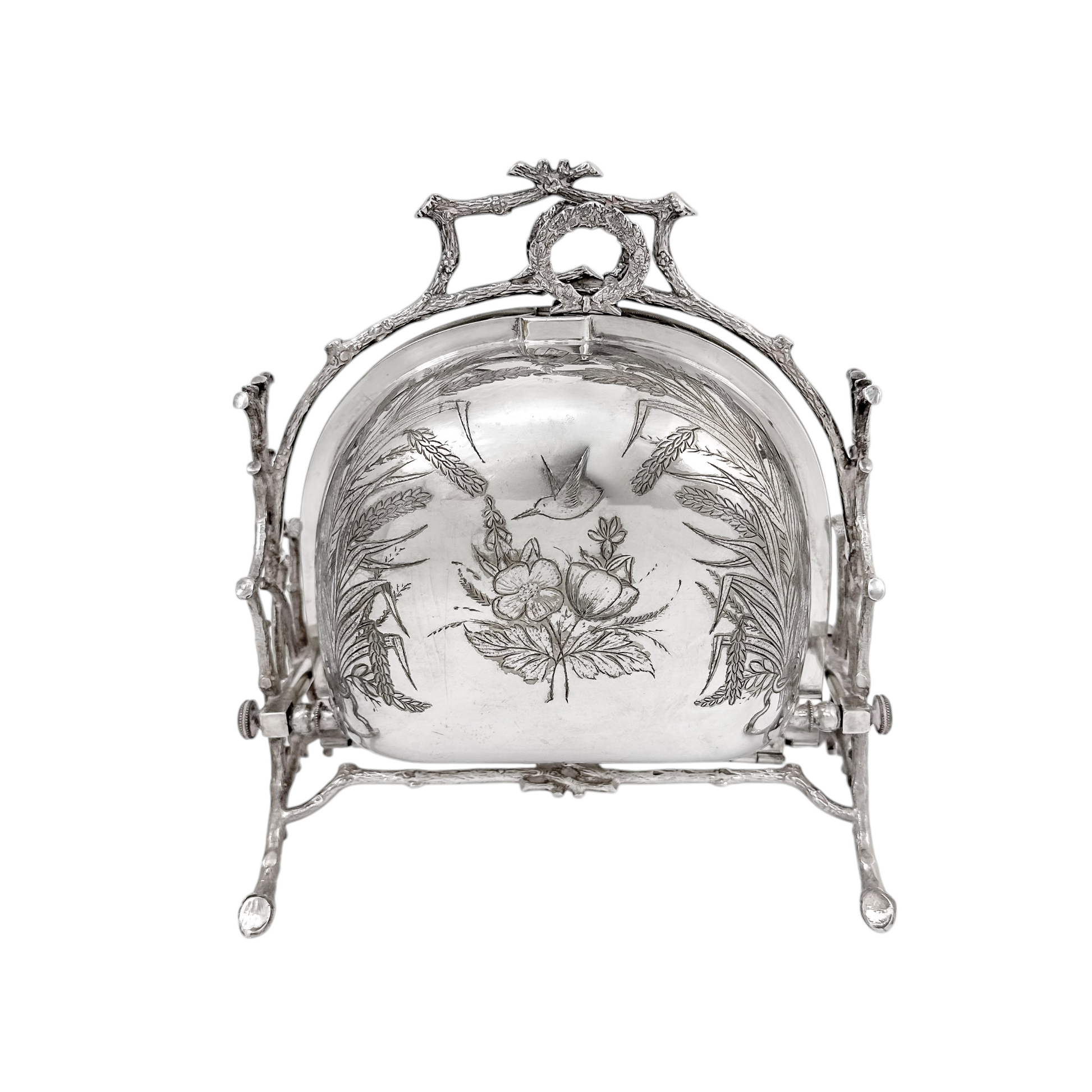 Victorian silver-plated Aesthetic folding biscuit box, Staniforth Fenton