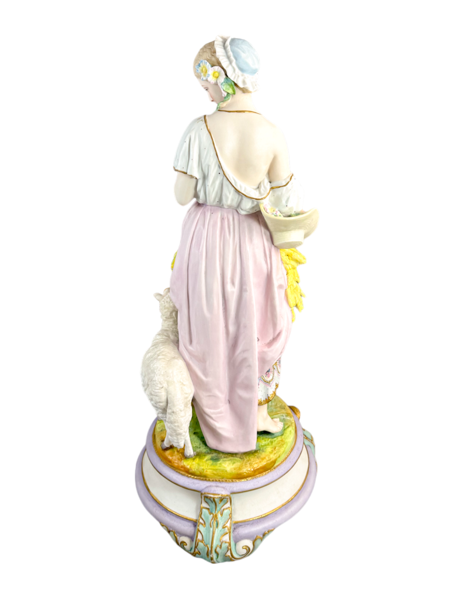 Rare monumental Vion & Baury French bisque porcelain figures 60 cm, Rococo Revival pastoral scene c.1870