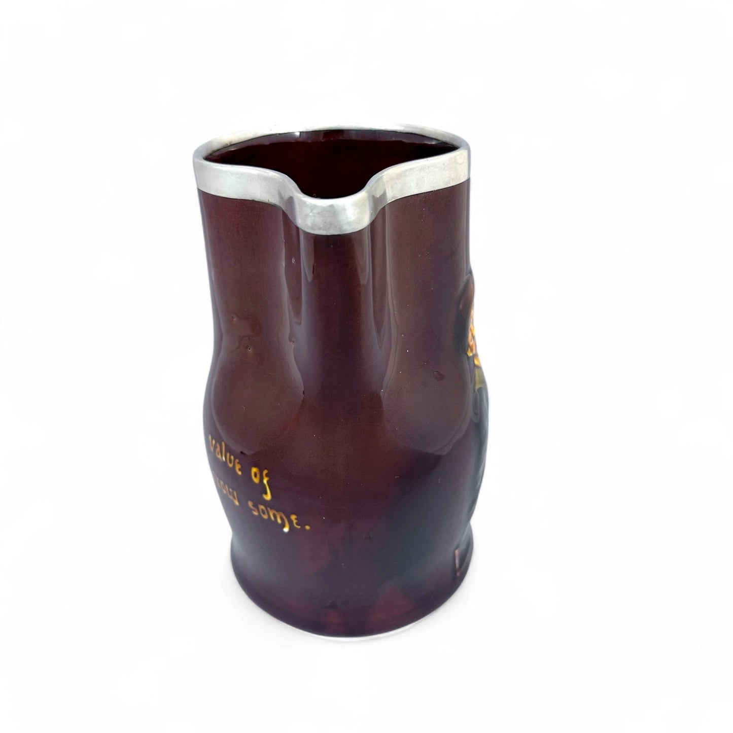 George V Royal Doulton Kingsware proverb pitcher with sterling silver rim