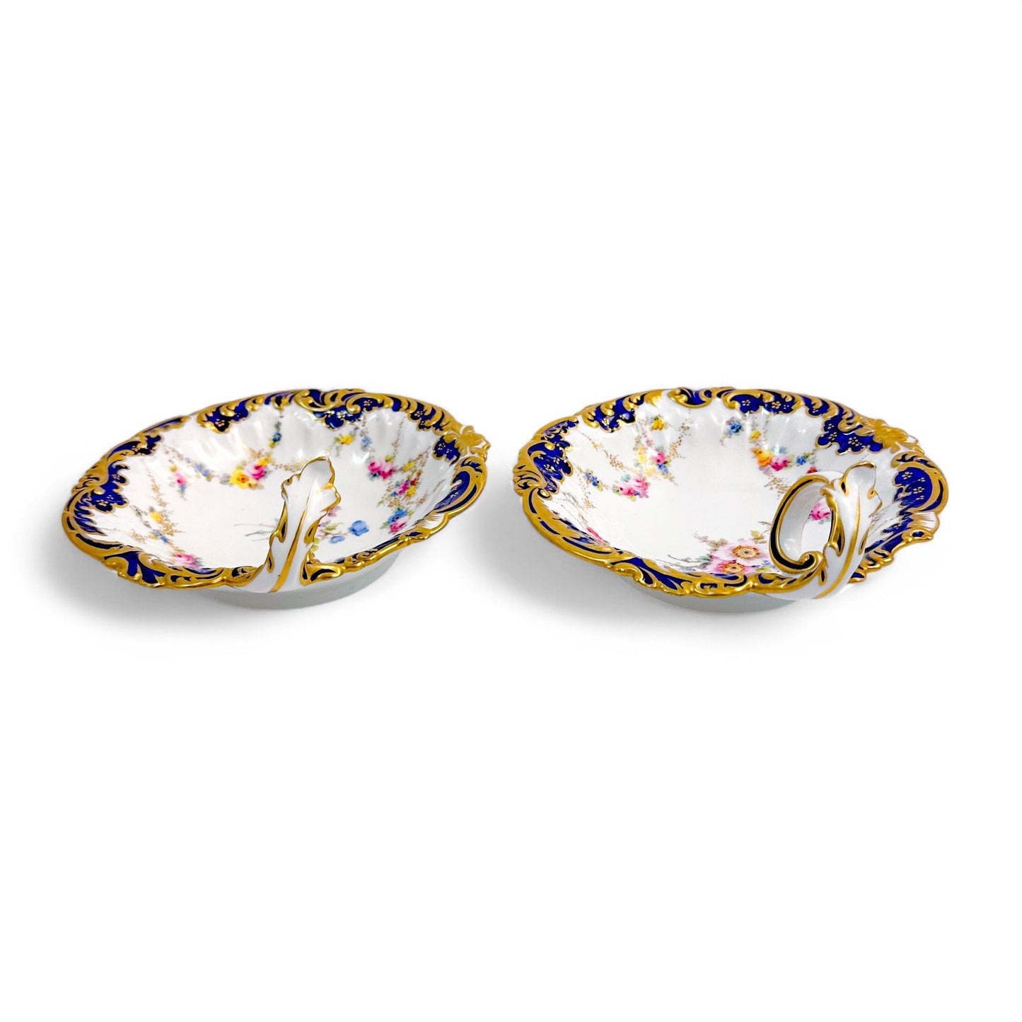 Edwardian Royal Crown Derby porcelain shell-shaped butter or caviar serving dishes