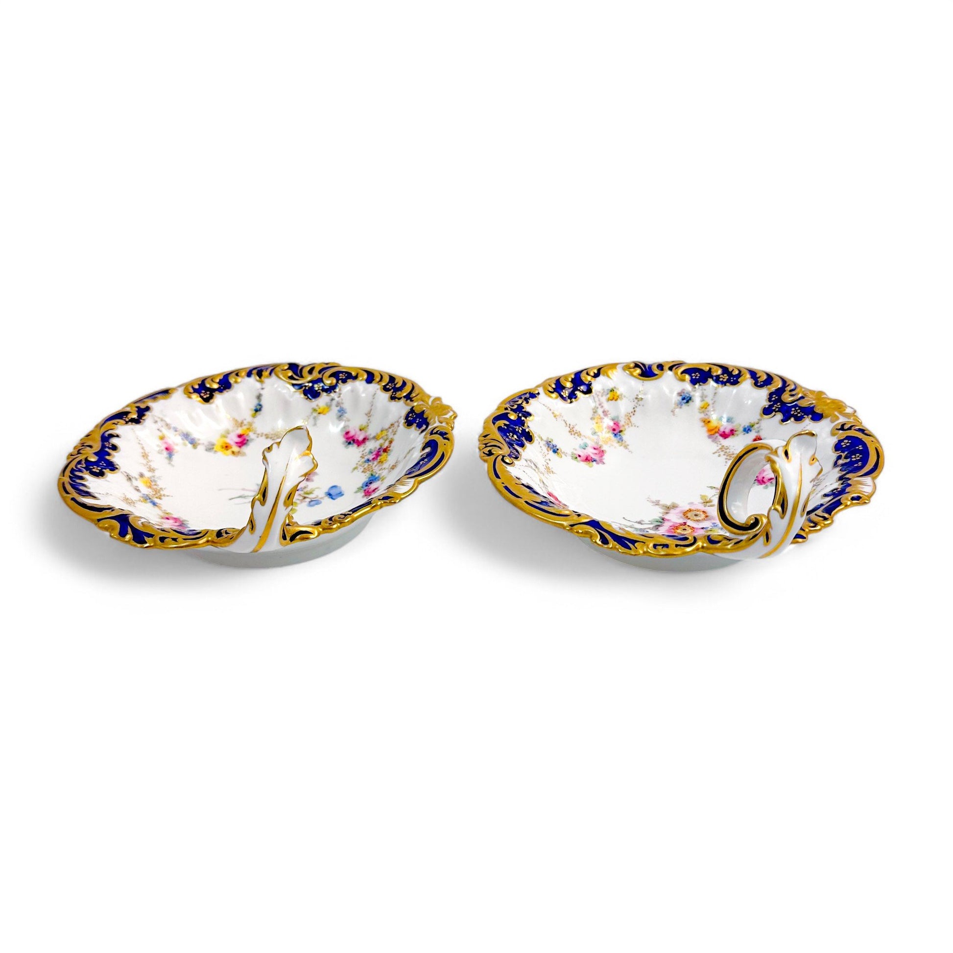 Edwardian Royal Crown Derby porcelain shell-shaped butter or caviar serving dishes