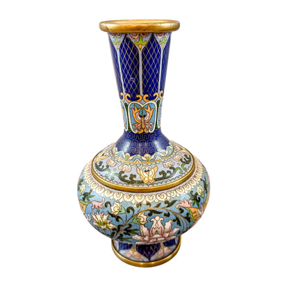 Chinese Republic blue cloisonné enamel and bronze butterfly and floral vase