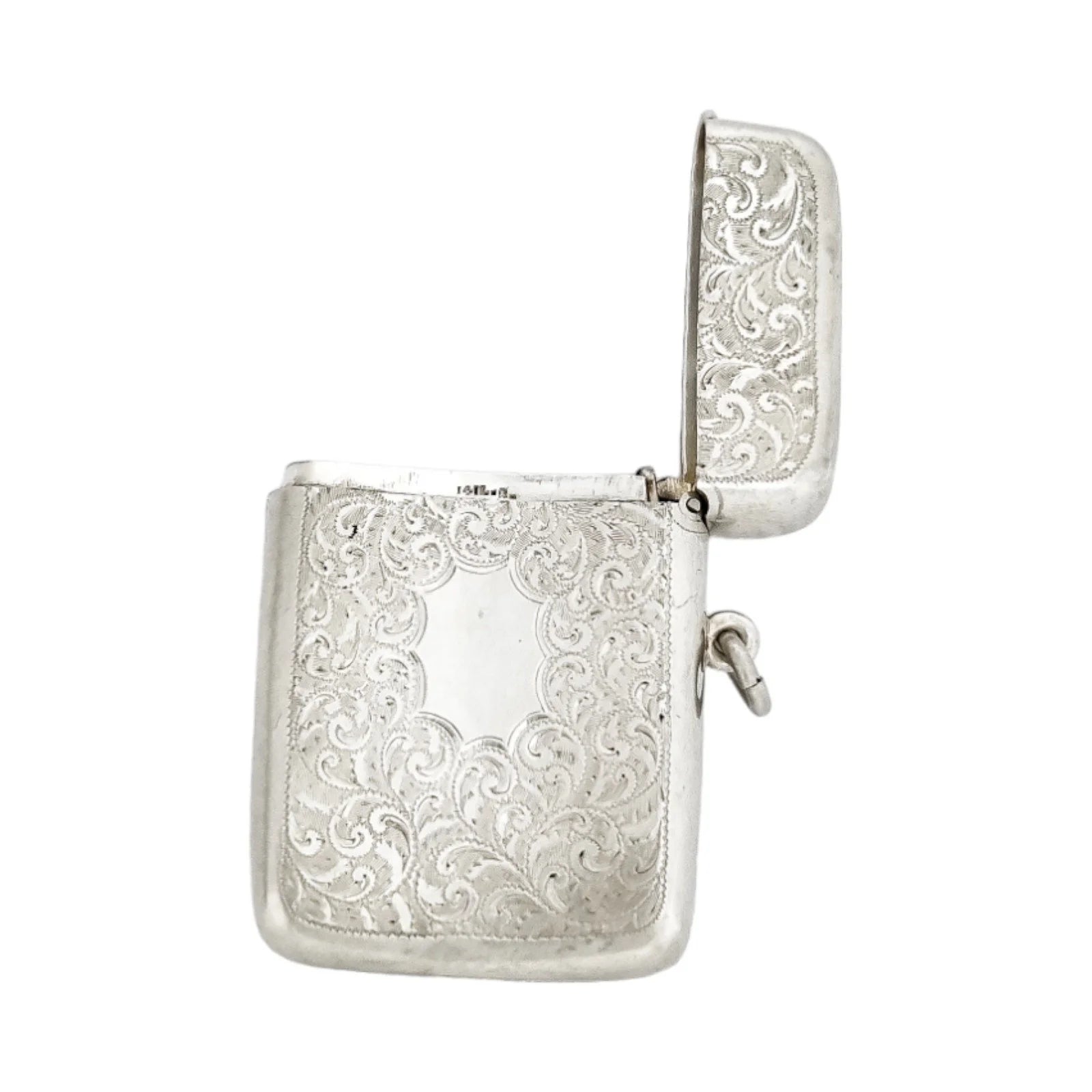 George V  large gilt sterling silver vesta case with vacant cartouche and engraved scrolls