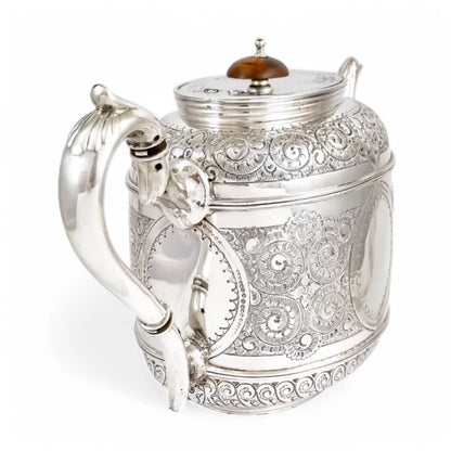 Antique Victorian silver plated three-piece tea set, Rococo Revival and Aestheticism, c. 1880s